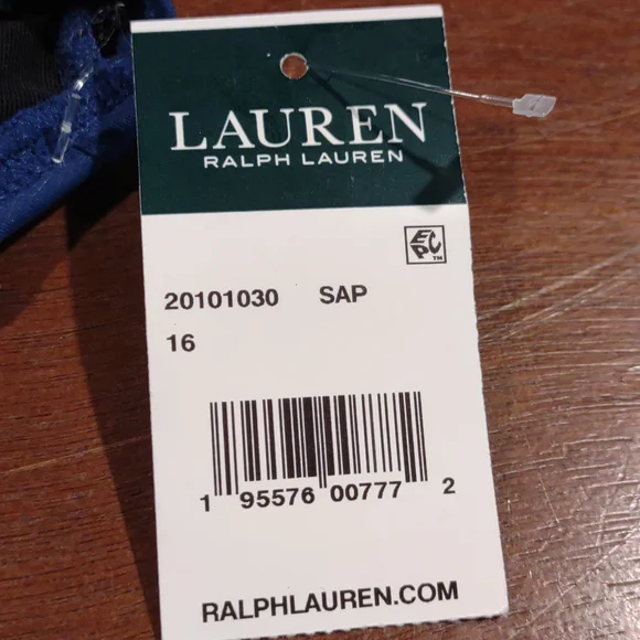 NWT Lauren Ralph Lauren Beach Club Solid Ruffle Underwire Bra Top. Size 16 - Picture 2 of 6